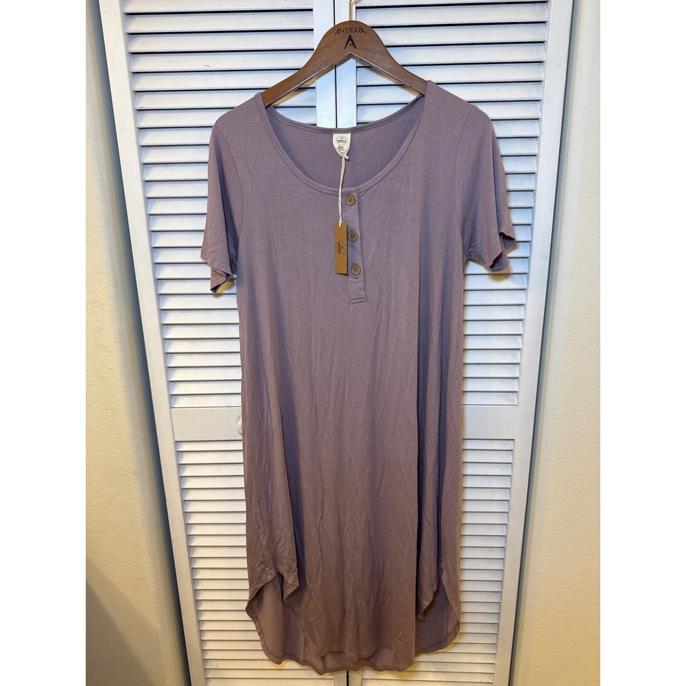 Larkspur Baby Co Women Mauve Henley Loungewear Dress Short Sleeve High Low L NEW